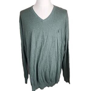 Polo Ralph Lauren Men’s Pima Cotton Sweater Size 2XLT Green Blue V-Neck Preppy
